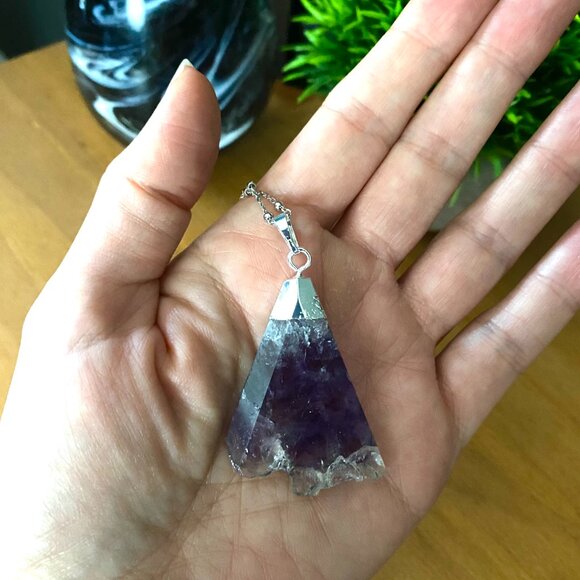 Real Amethyst and Sterling Silver Crystal Essential Oil Diffuser Necklace (NEW!) - Picture 4 of 7
